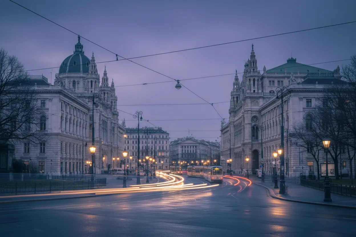 Vienna cityscape at dusk marking arrival and market entry